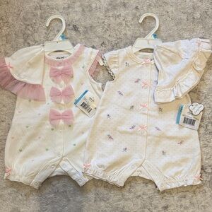 NWT Adorable Baby Romper Set with Pink Bows